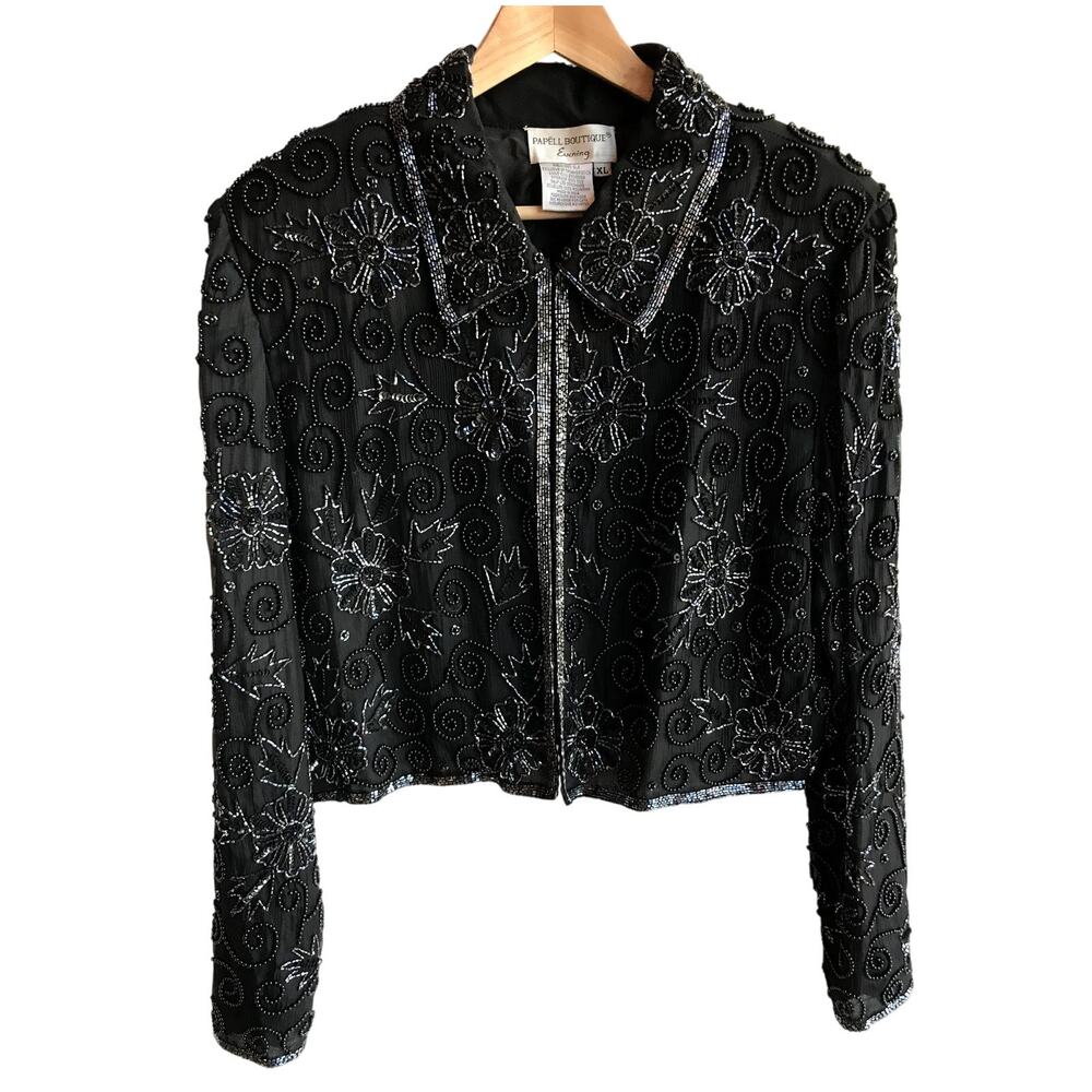 Papell Boutique Evening Silk Jacket with Beadwork and Sequins VINTAGE size XL